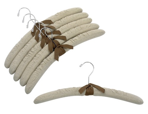 Natural Canvas Padded Hangers w/Chrome Hook & Clips - Closet Hanger Factory