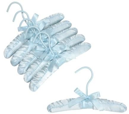 Set of 6 Padded Infant Boy Clothes Hangers Baby Blue Gingham & White  Satin