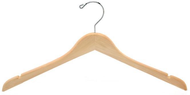 International Hanger Wooden Kids Top Hanger Natural Finish with Chrome Hardware Box of 100